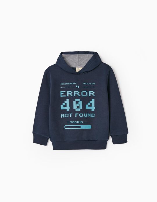 Brushed Cotton Sweatshirt with Hood for Boys 'Error 404', Dark Blue