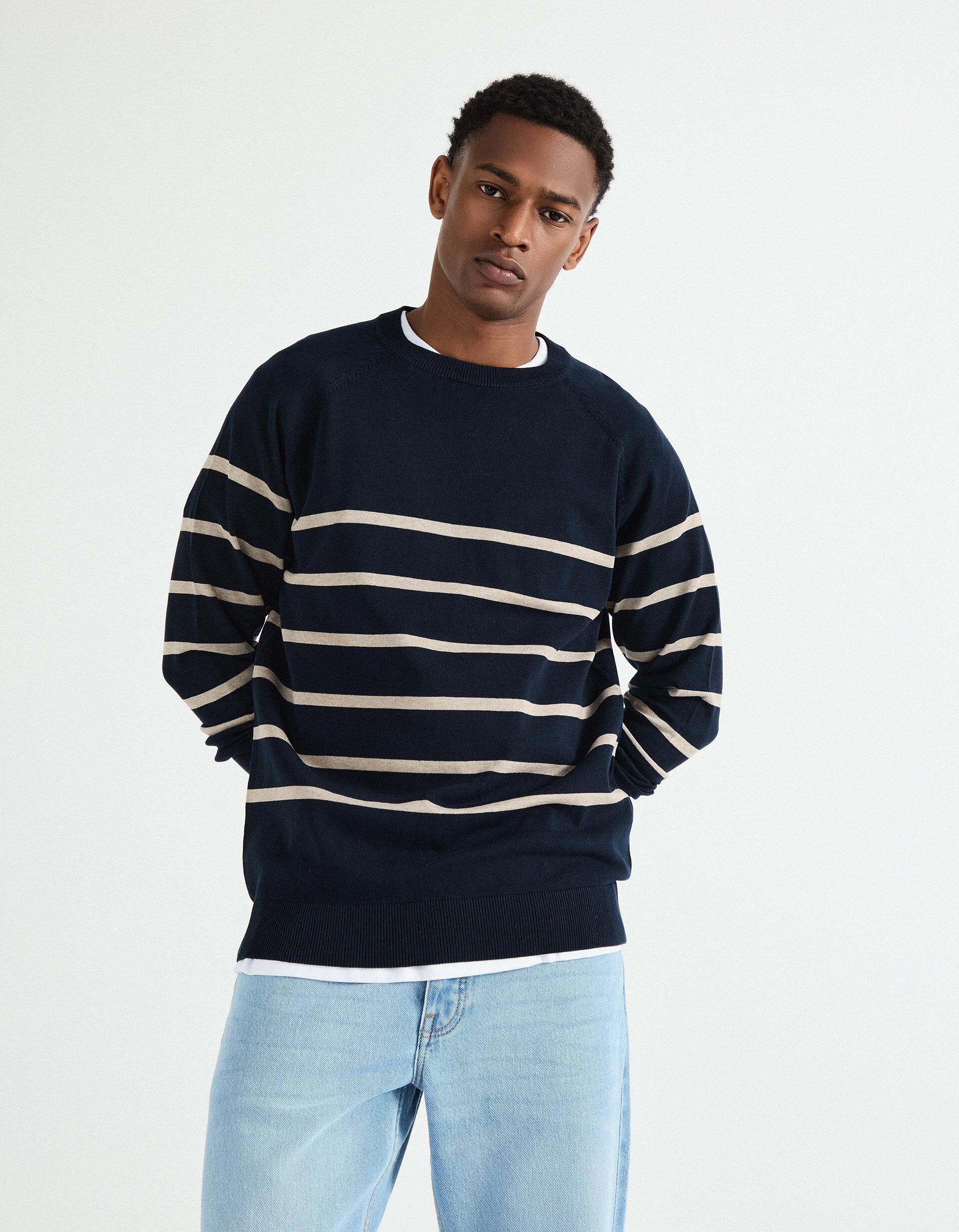 Comprar Online Camisola de Malha Riscas, Homem, Azul Escuro