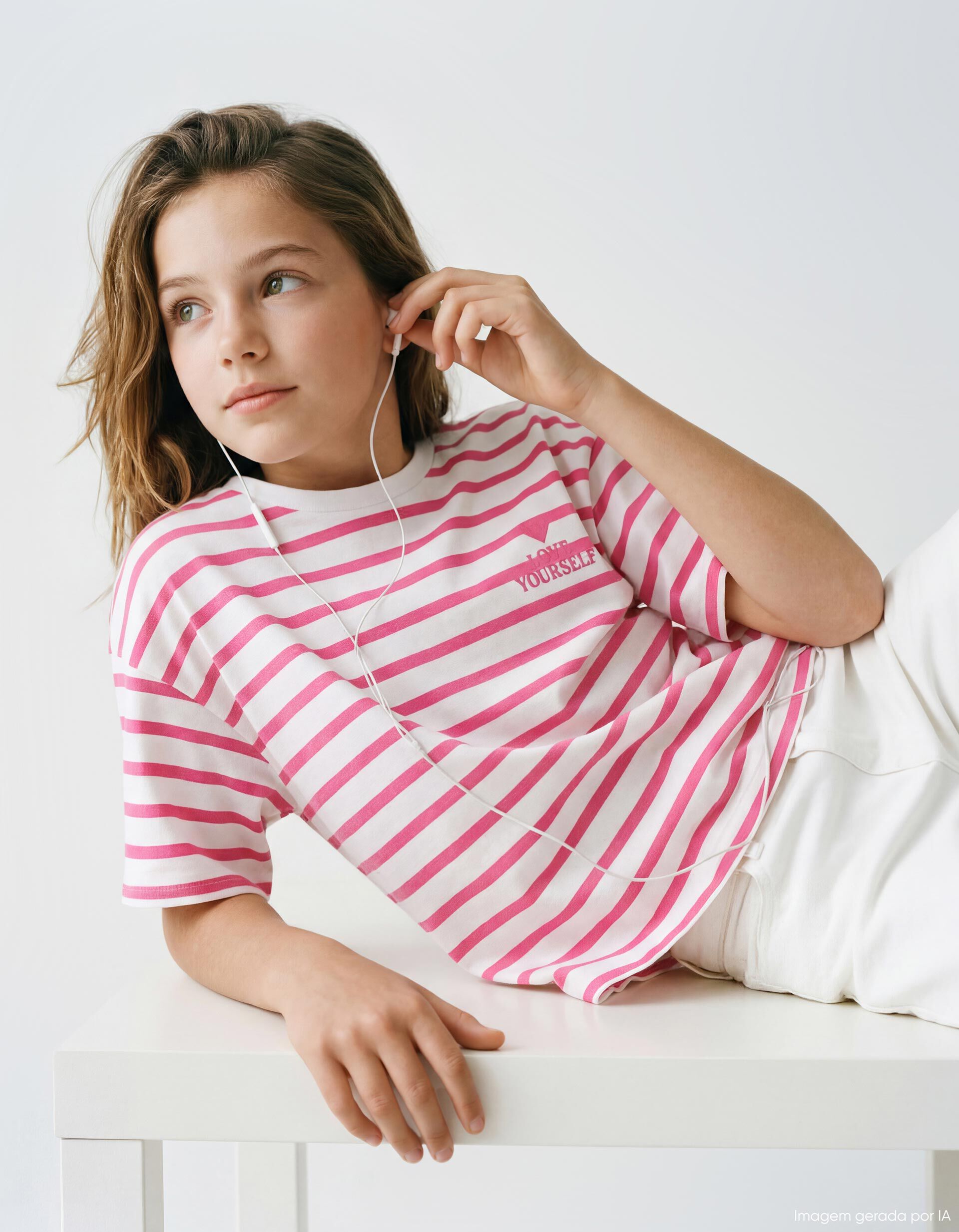 Comprar Online T-shirt Riscas, Menina, Rosa