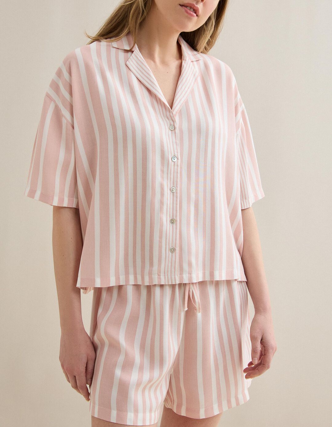 Pijama Riscas, Mulher, Rosa Claro