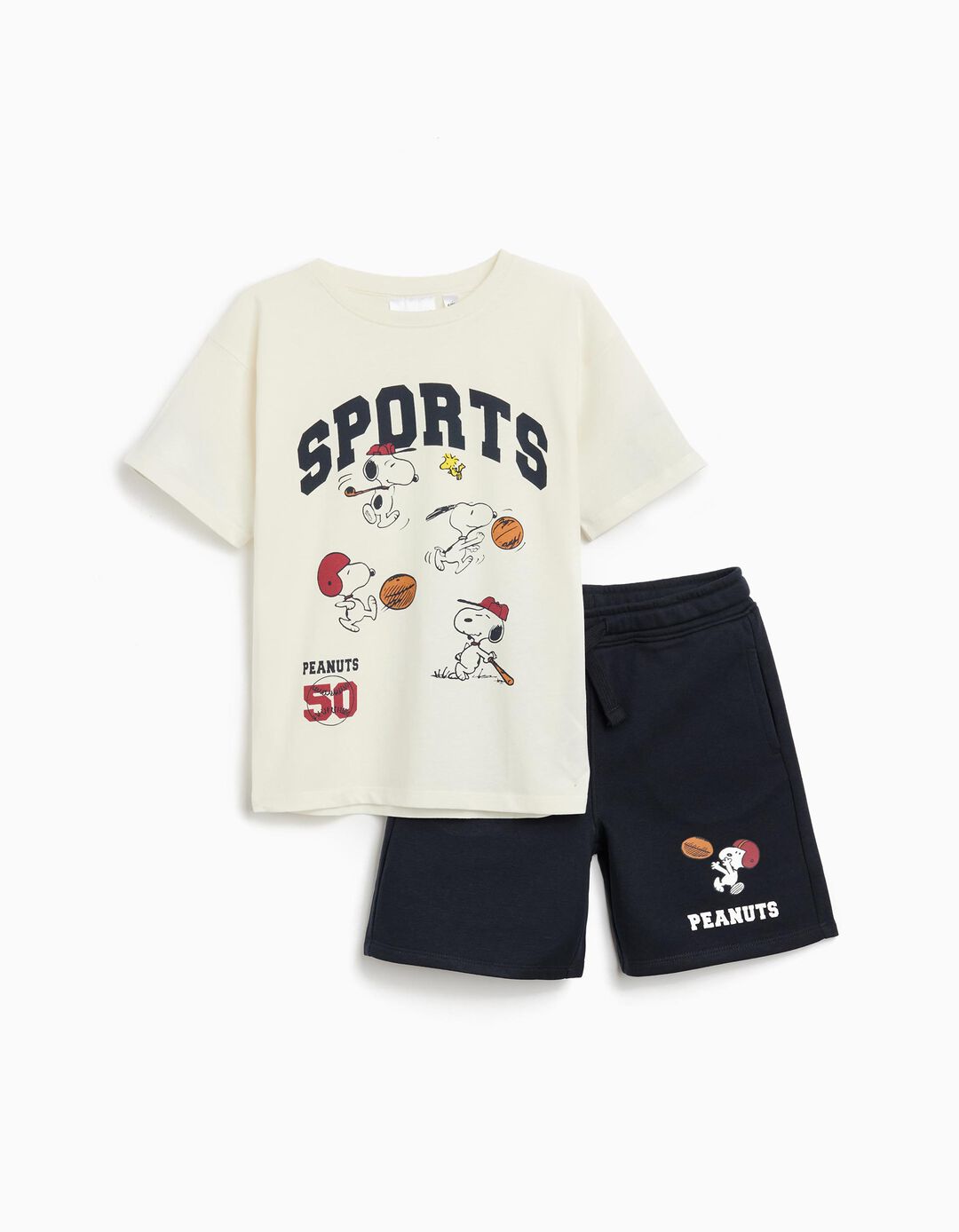 Conjunto T-shirt e Calções 'Snoopy', Menino, Azul Escuro