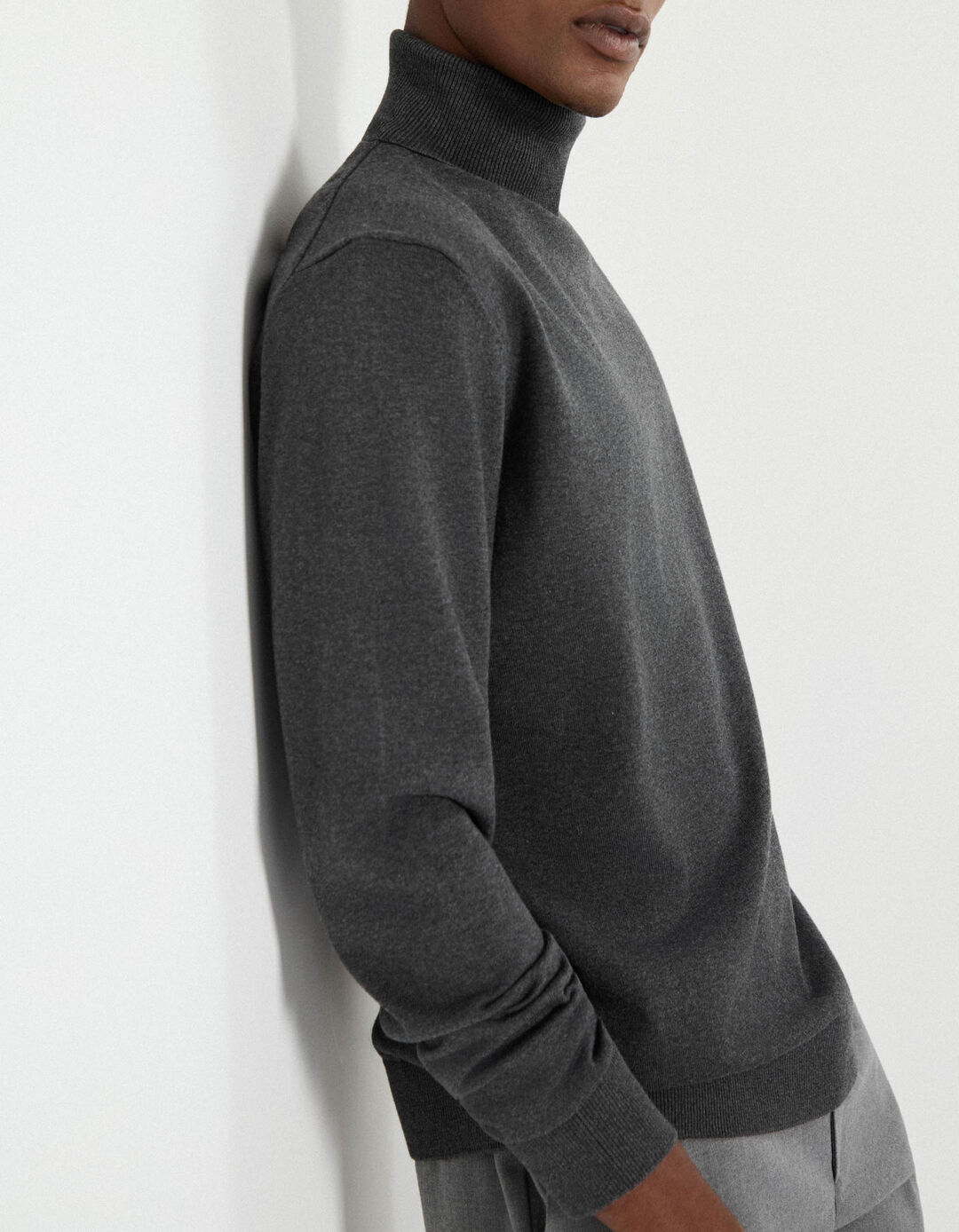 Camisola de Malha com Gola Alta, Homem, Cinzento Escuro