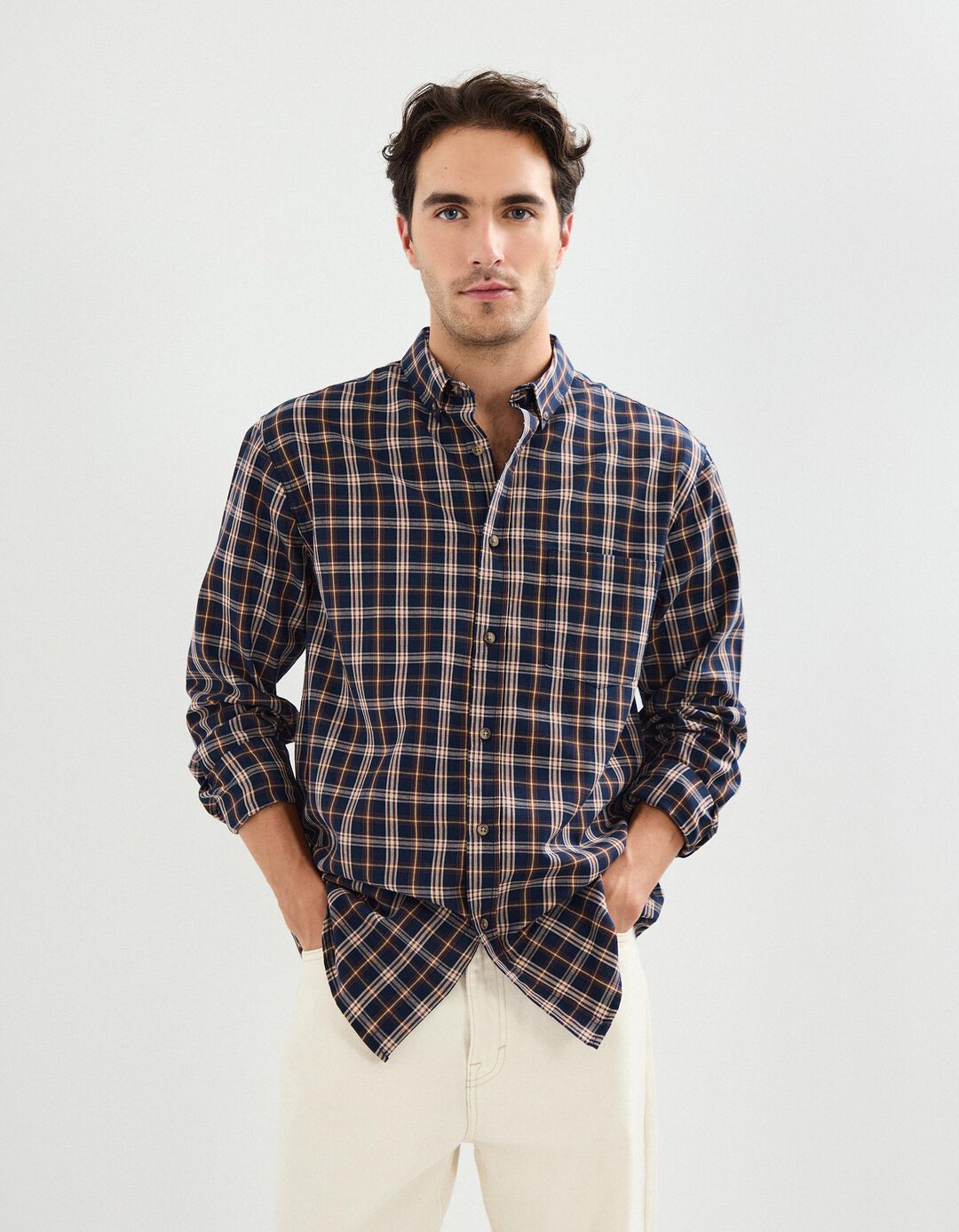 Camisa de Xadrez, Homem, Castanho