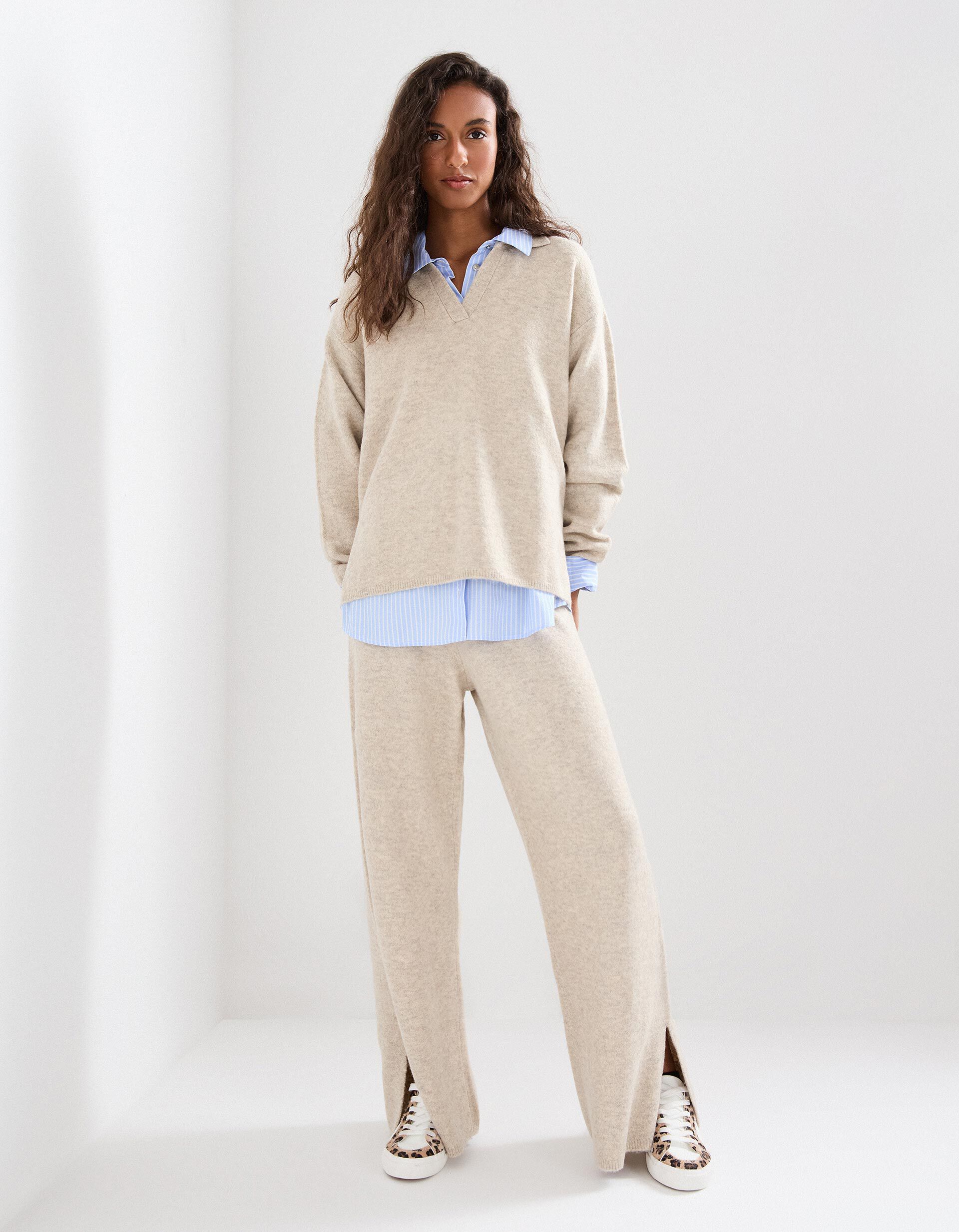 Comprar Online Cal&ccedil;as de Malha com L&atilde;, Mulher, Bege Claro