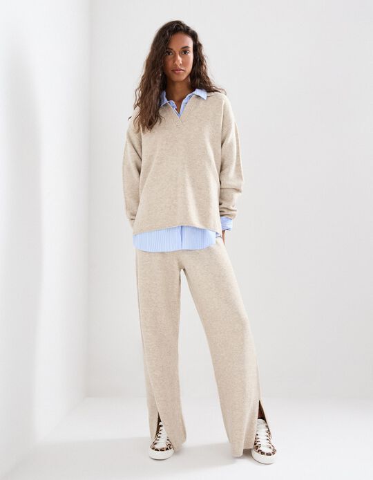 Comprar Online Calças de Malha com Lã, Mulher, Bege Claro