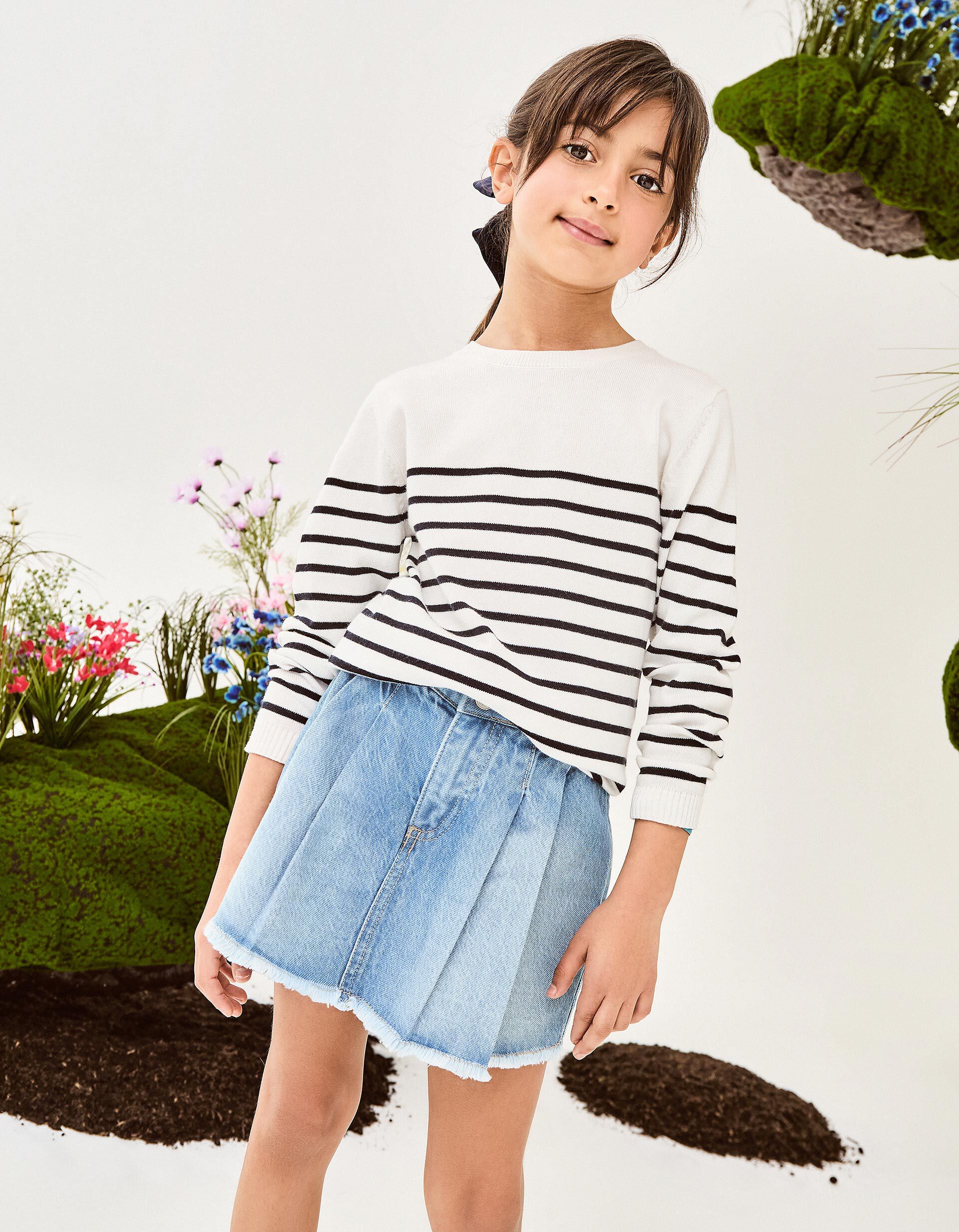 Comprar Online Camisola de Malha Riscas, Menina, Branco