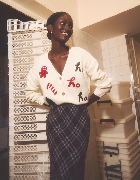 Casaco Natal de Malha, Mulher, Bege Claro Comprar Online Casaco Natal de Malha, Mulher, Bege Claro