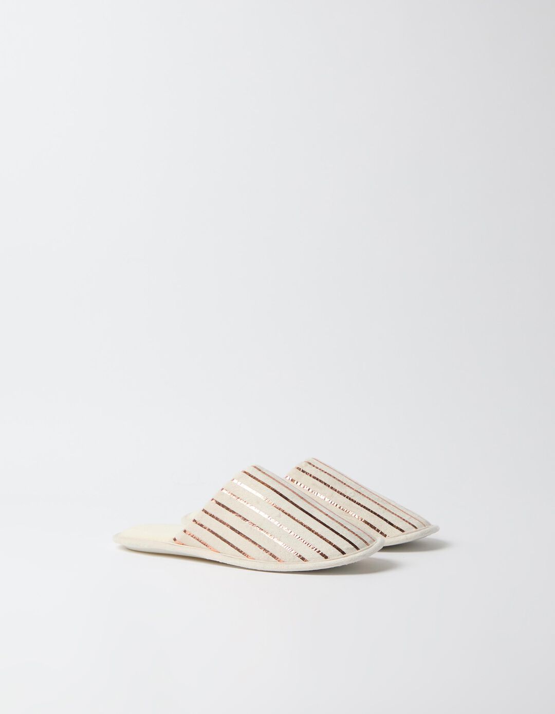 Chinelos De Quarto &Agrave;s Riscas, Mulher, Bege