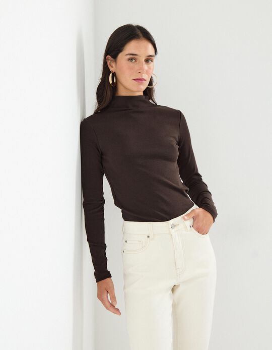 Comprar Online Camisola com Gola Alta, Mulher, Castanho Escuro