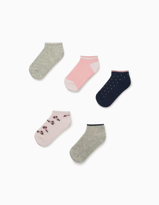 5 Pairs of Ankle Socks for Girls 'Flowers', Multicoloured
