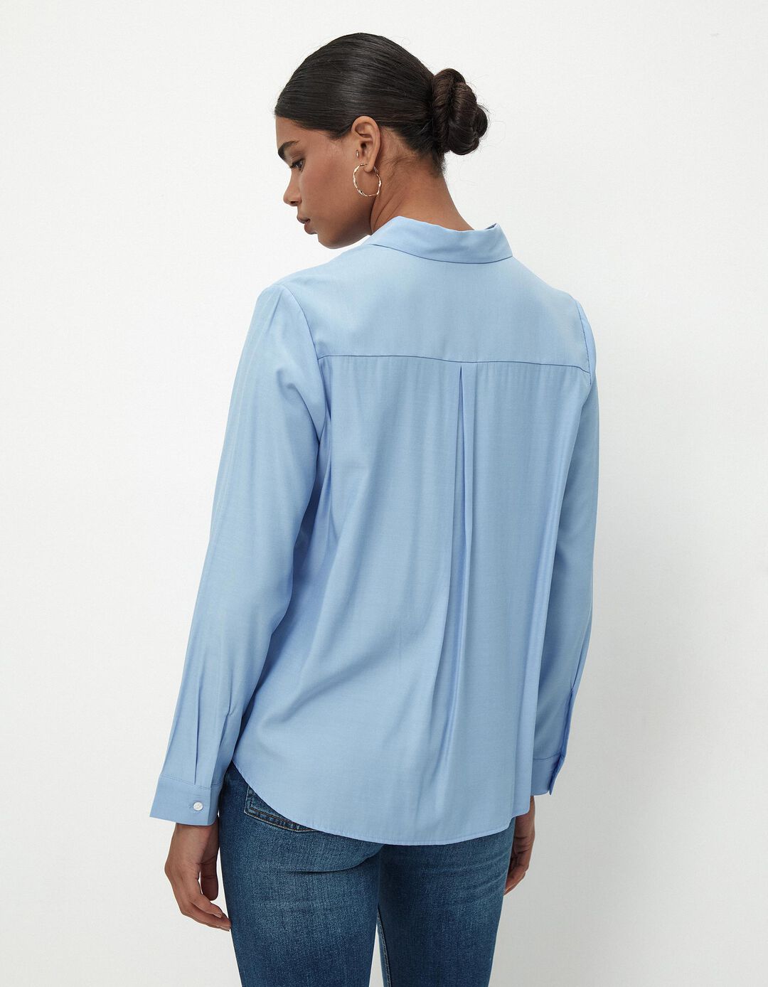 Camisa de Manga Comprida Popelina, Mulher, Azul Claro