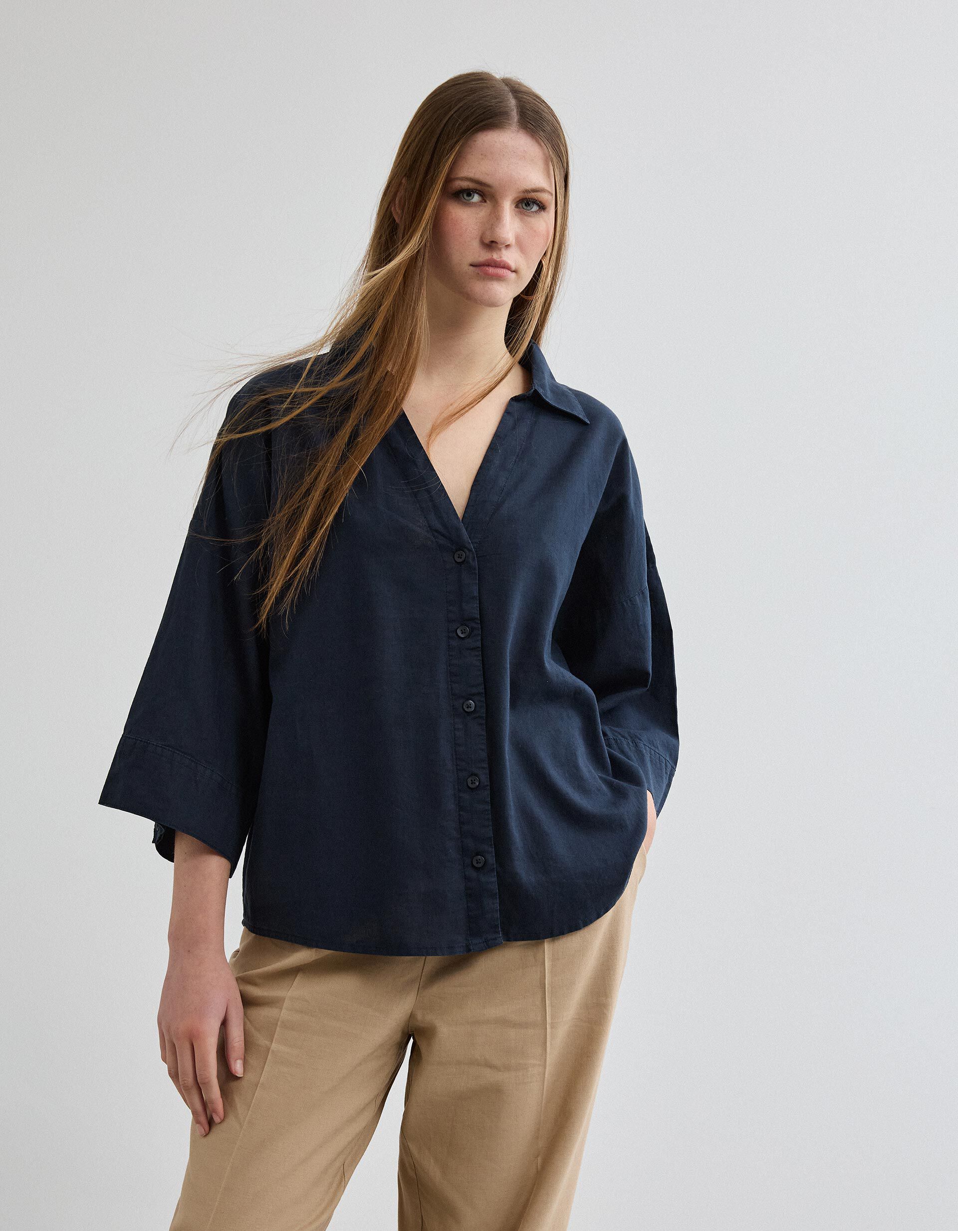 Comprar Online Blusa com Linho, Mulher, Azul Escuro