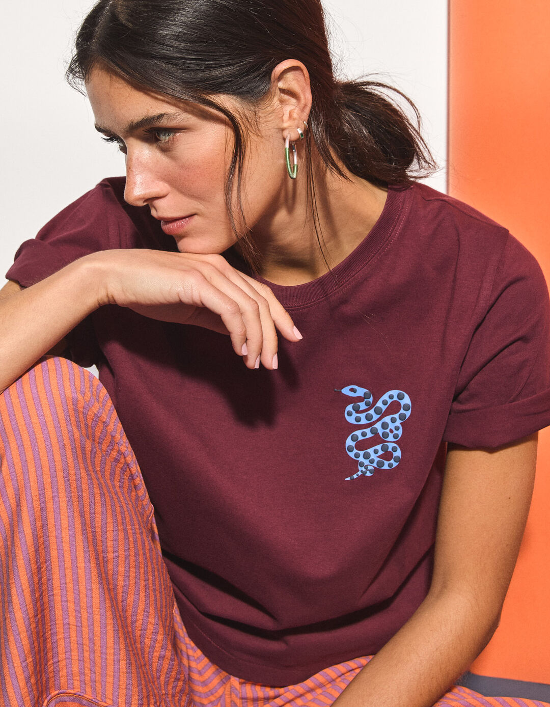 T-shirt Estampada, Mulher, Vermelho Escuro
