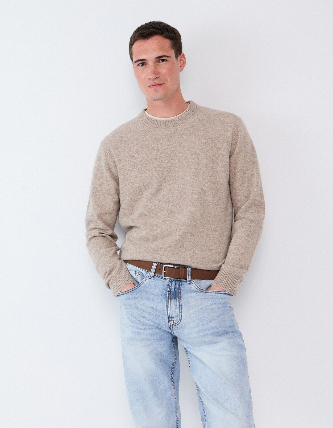 Camisola Com Mistura De L&atilde;, Homem, Bege