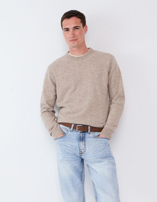 Comprar Online Camisola Com Mistura De L&atilde;, Homem, Bege