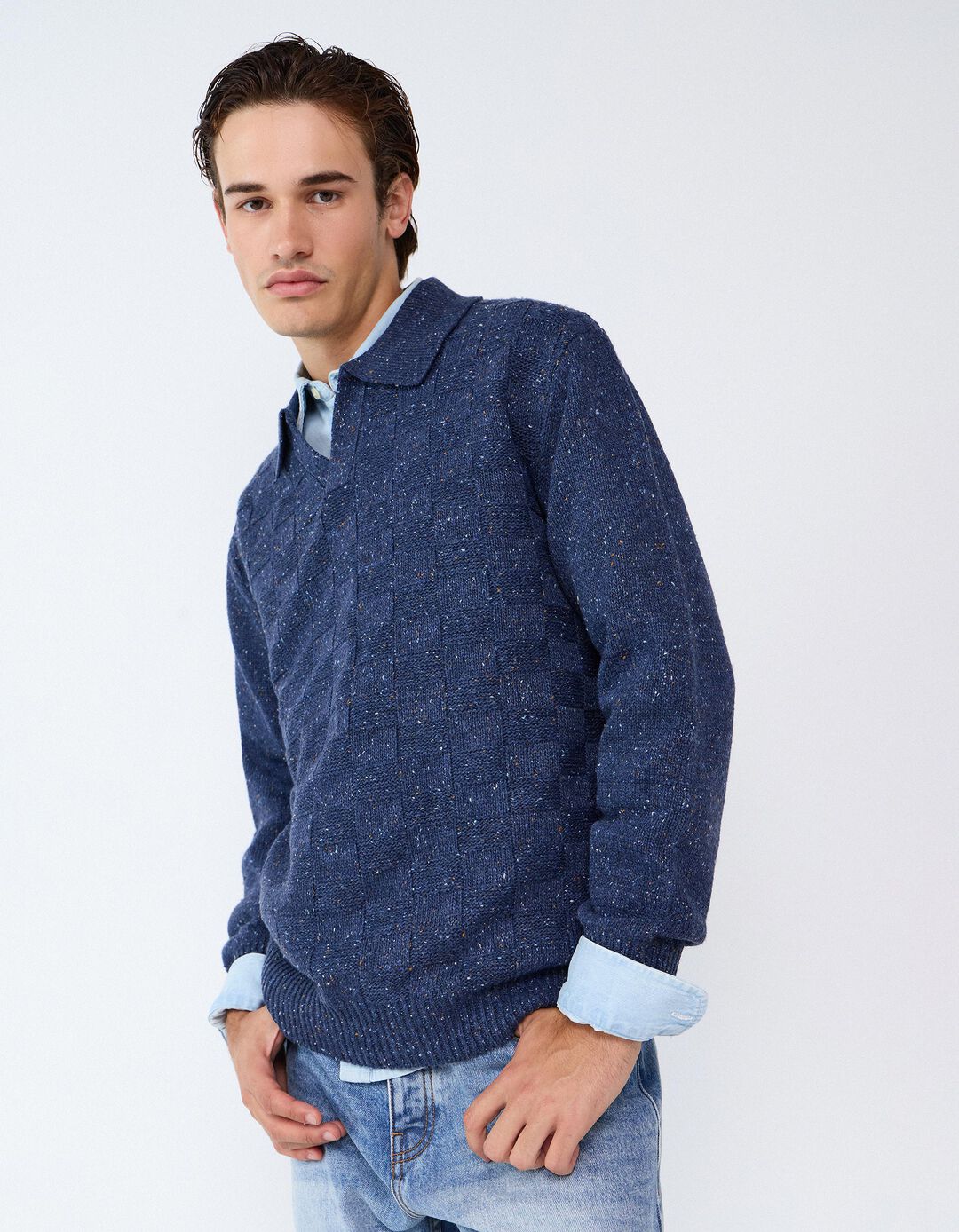 Polo Tricotado, Homem, Azul Escuro