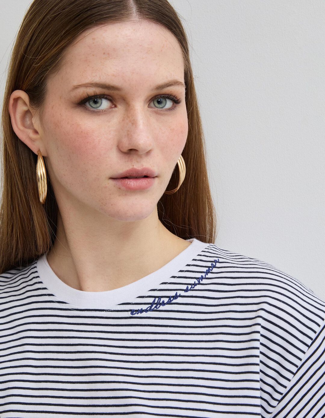 T-shirt Bordado, Mulher, Azul