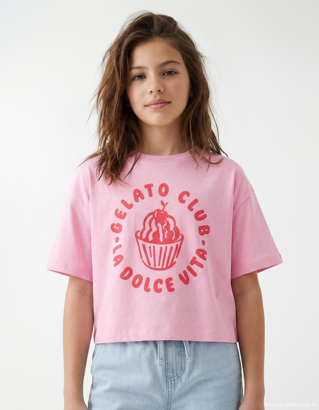 T-shirt Estampada, Menina, Rosa