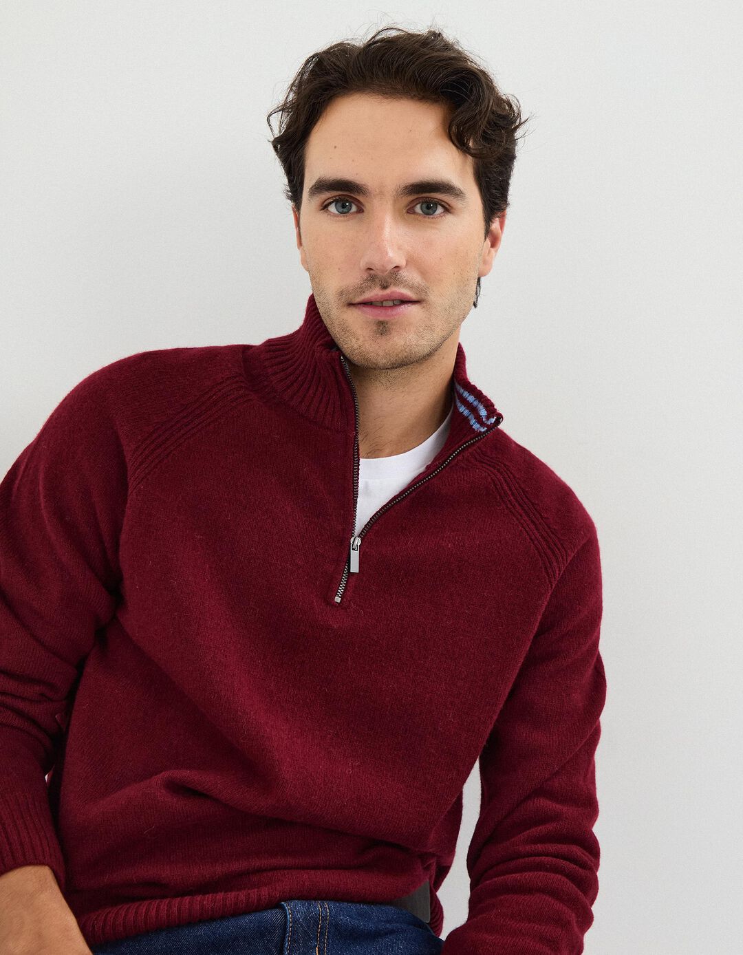 Camisola com Lã com Fecho, Homem, Vermelho Escuro