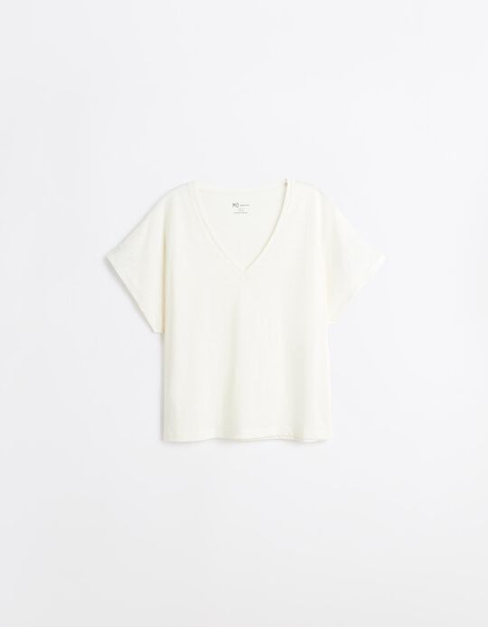 Comprar Online T-shirt Decote em V, Mulher, Cru