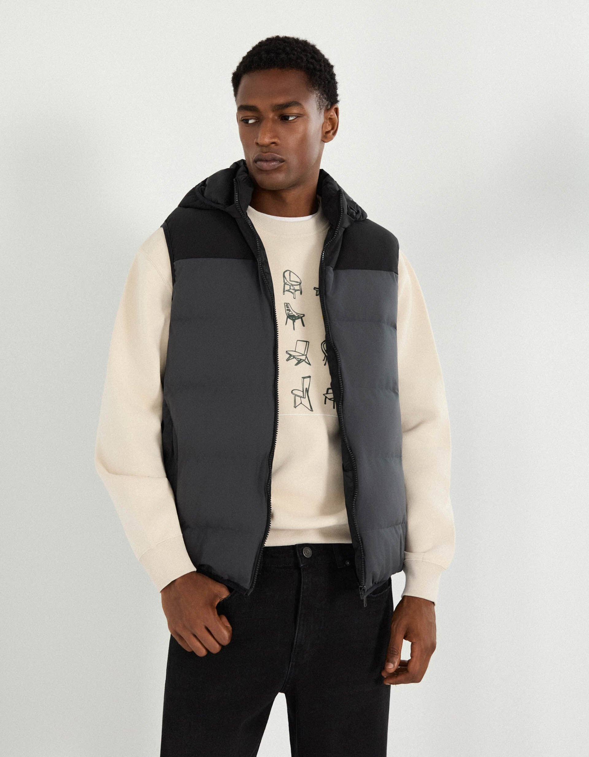 Comprar Online Colete Acolchoado com Capuz, Homem, Cinzento Escuro