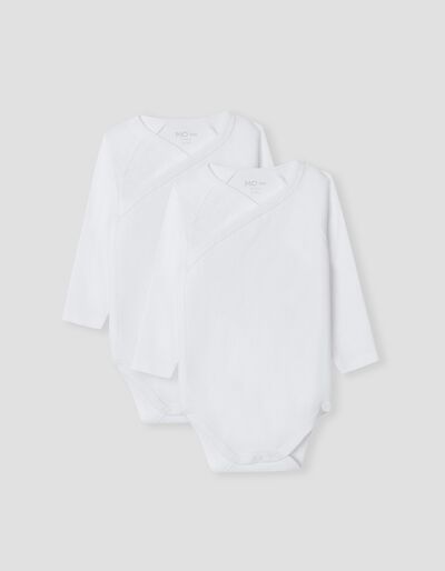 2 Cotton Bodysuits, Babies, White