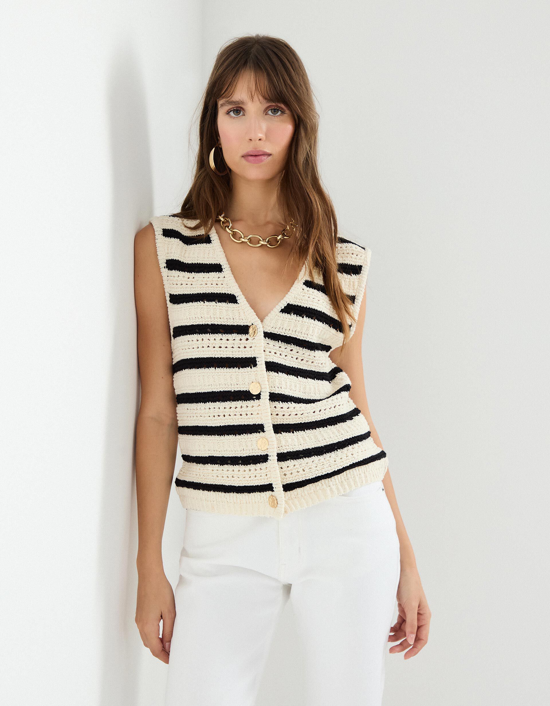 Comprar Online Colete de Crochet, Mulher, Bege Claro