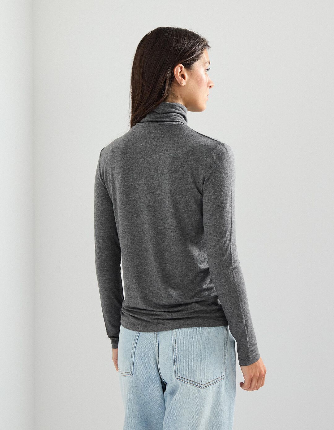 Camisola com Gola Alta, Mulher, Cinzento