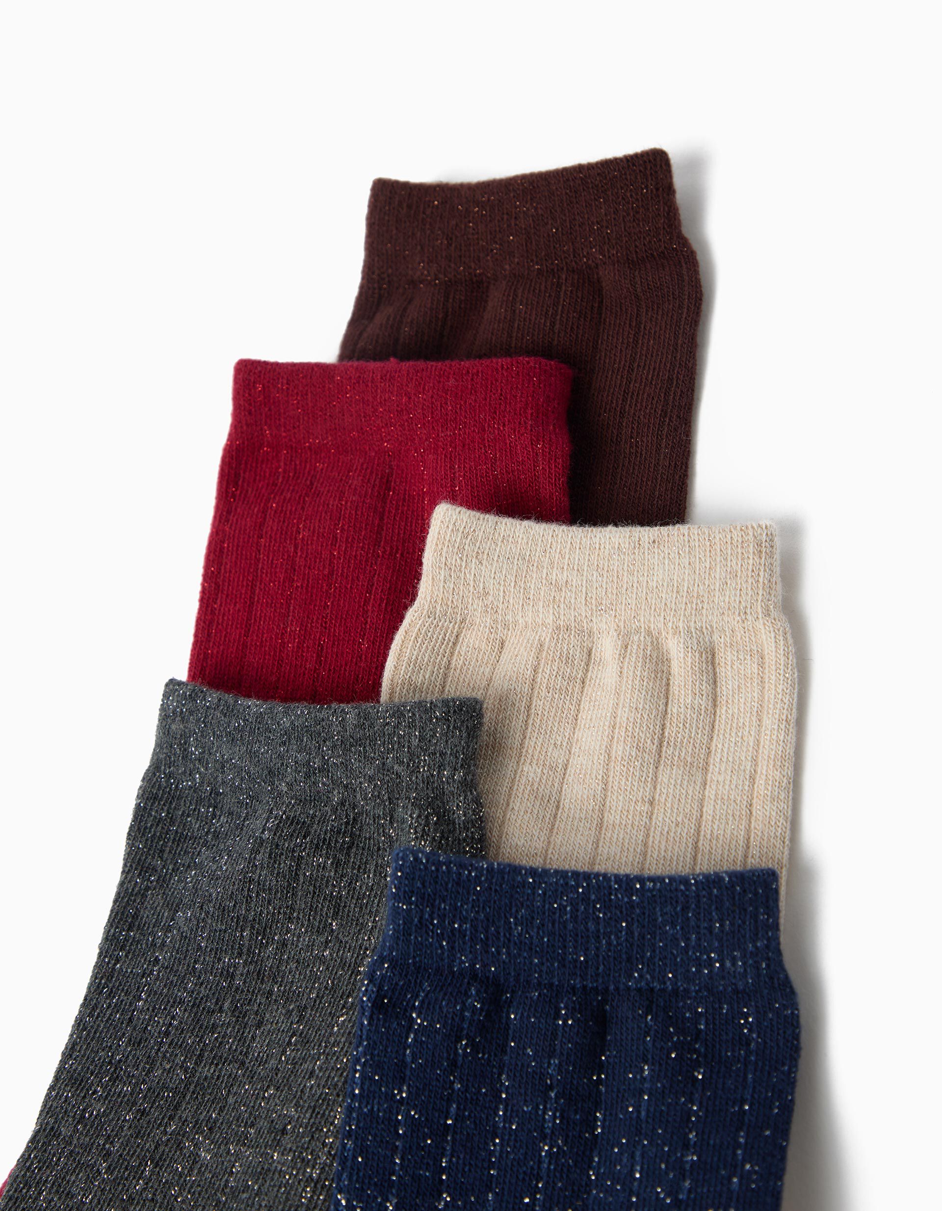 Comprar Online Pack 5 Pares De Meias, Menina, Vermelho Escuro