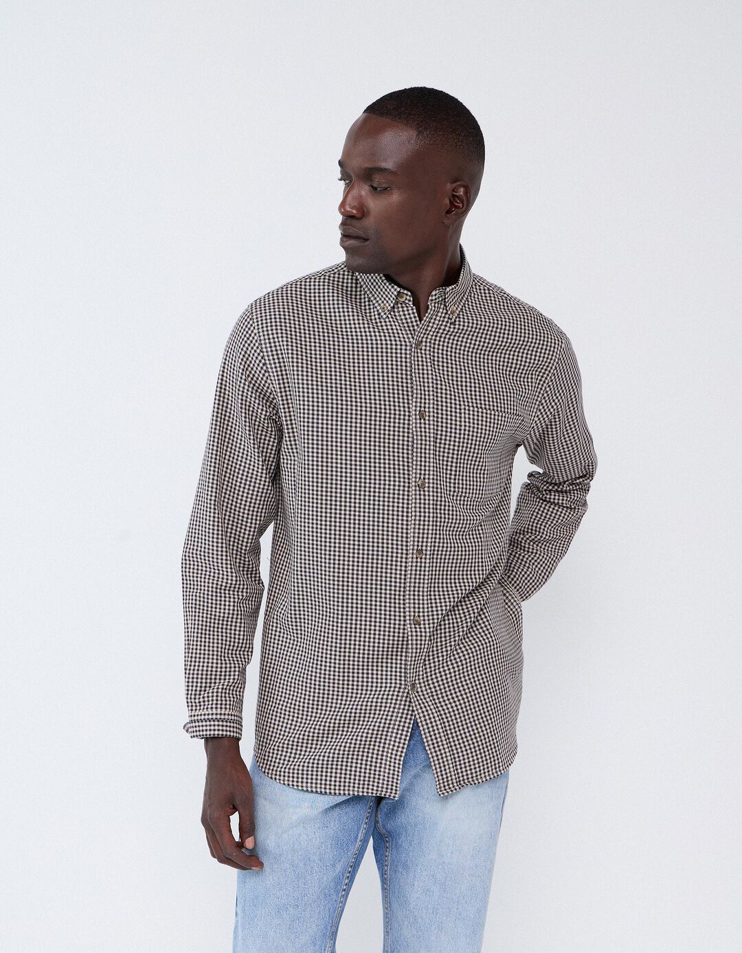 Camisa Xadrez, Homem, Bege