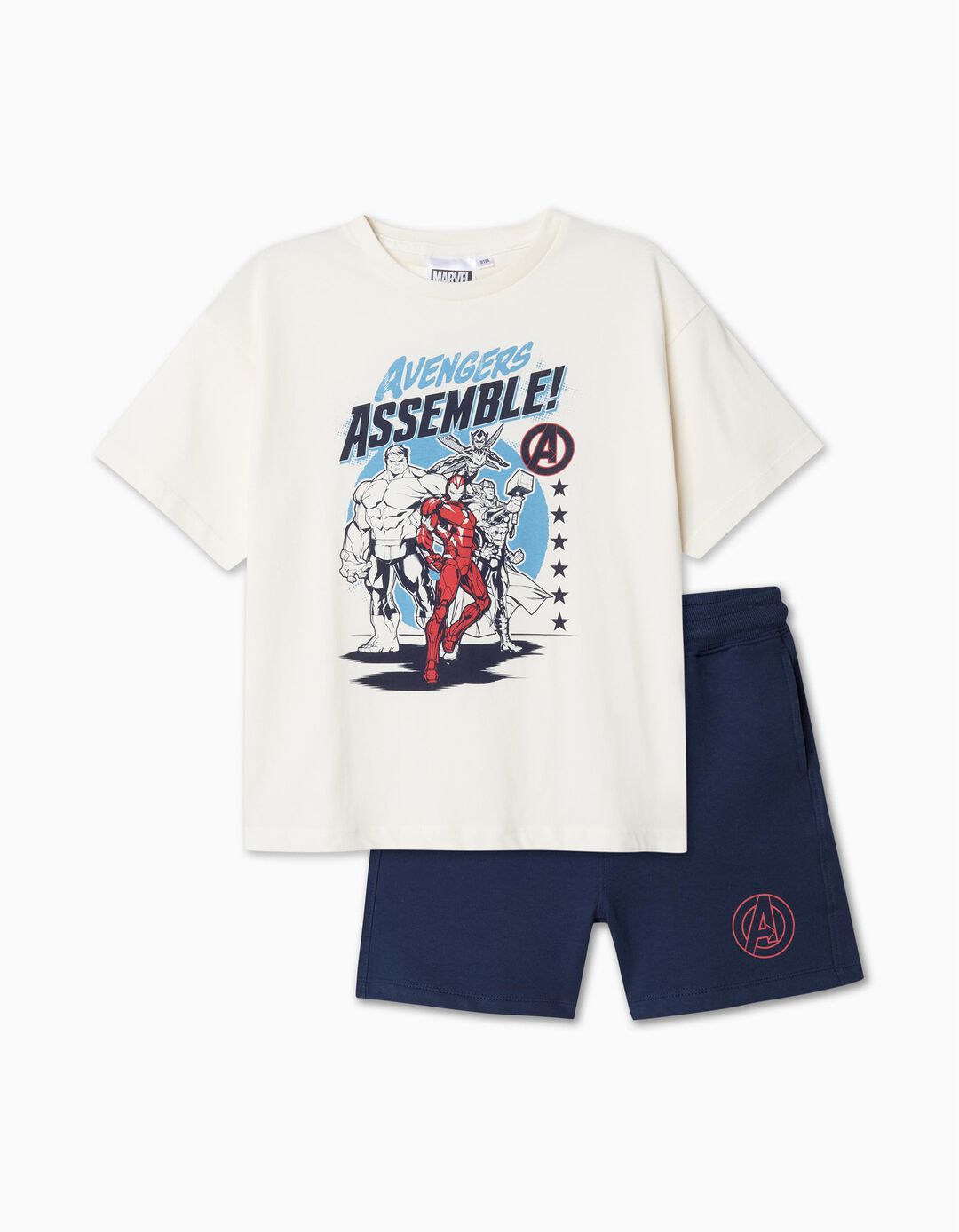 Conjunto T-shirt + Calções 'Avengers', Menino, Branco