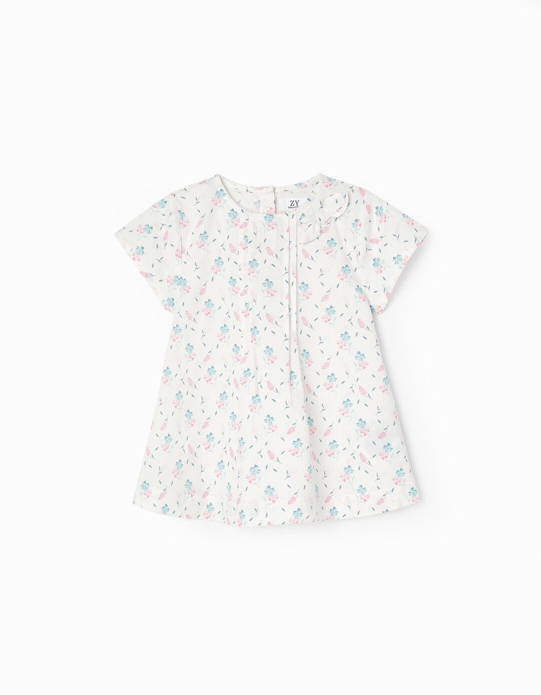 Cotton Blouse with Bow for Girls, White