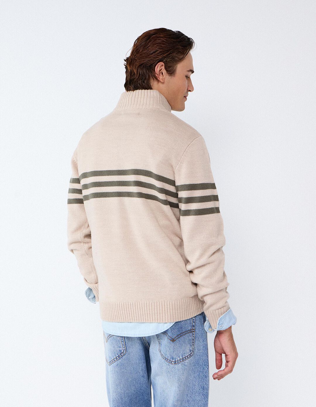 Sweater De Gola Alta, Homem, Bege