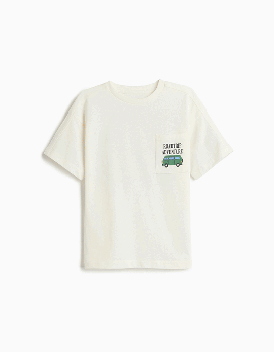 Comprar Online T-shirt com Bolso, Menino, Cru