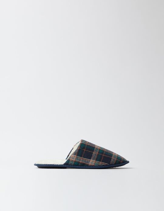 Comprar Online Chinelos De Quarto Xadrez, Homem, Azul