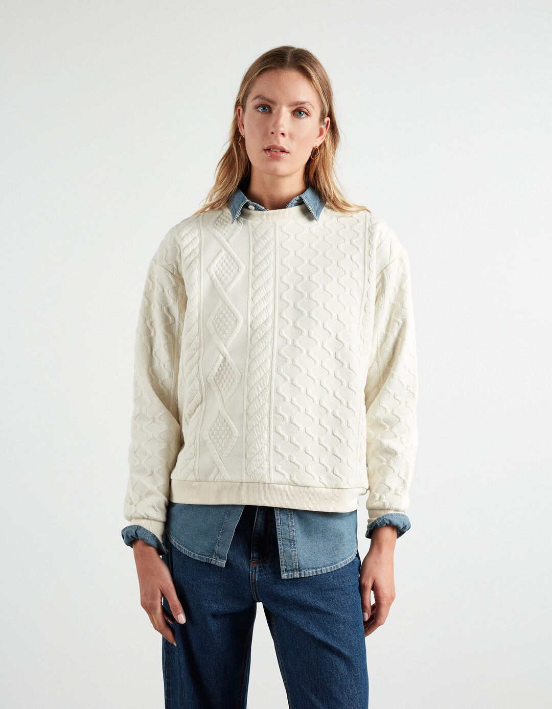 Cape Texture Sweatshirt, Women, Light Beige
