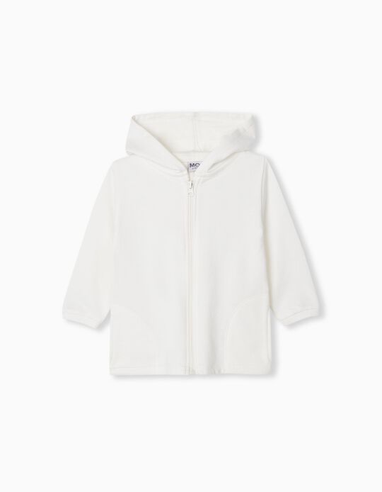 Hooded Fleece Jacket, Baby Girls, White