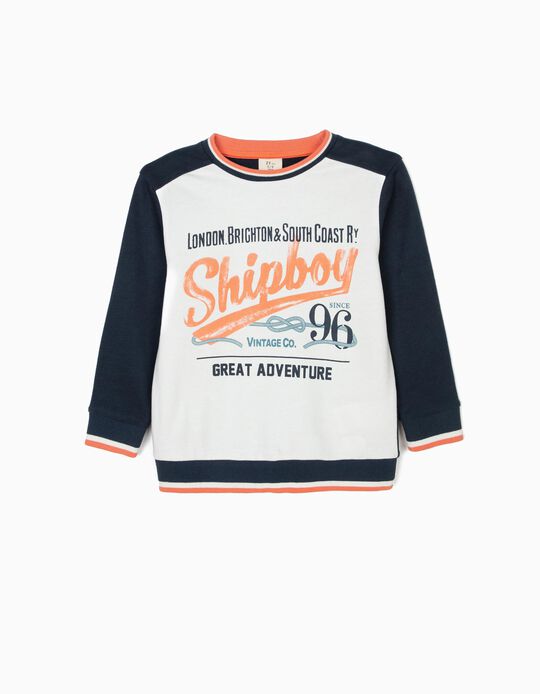 Sweatshirt para Menino 'Vintage Train', Azul Escuro e Branco