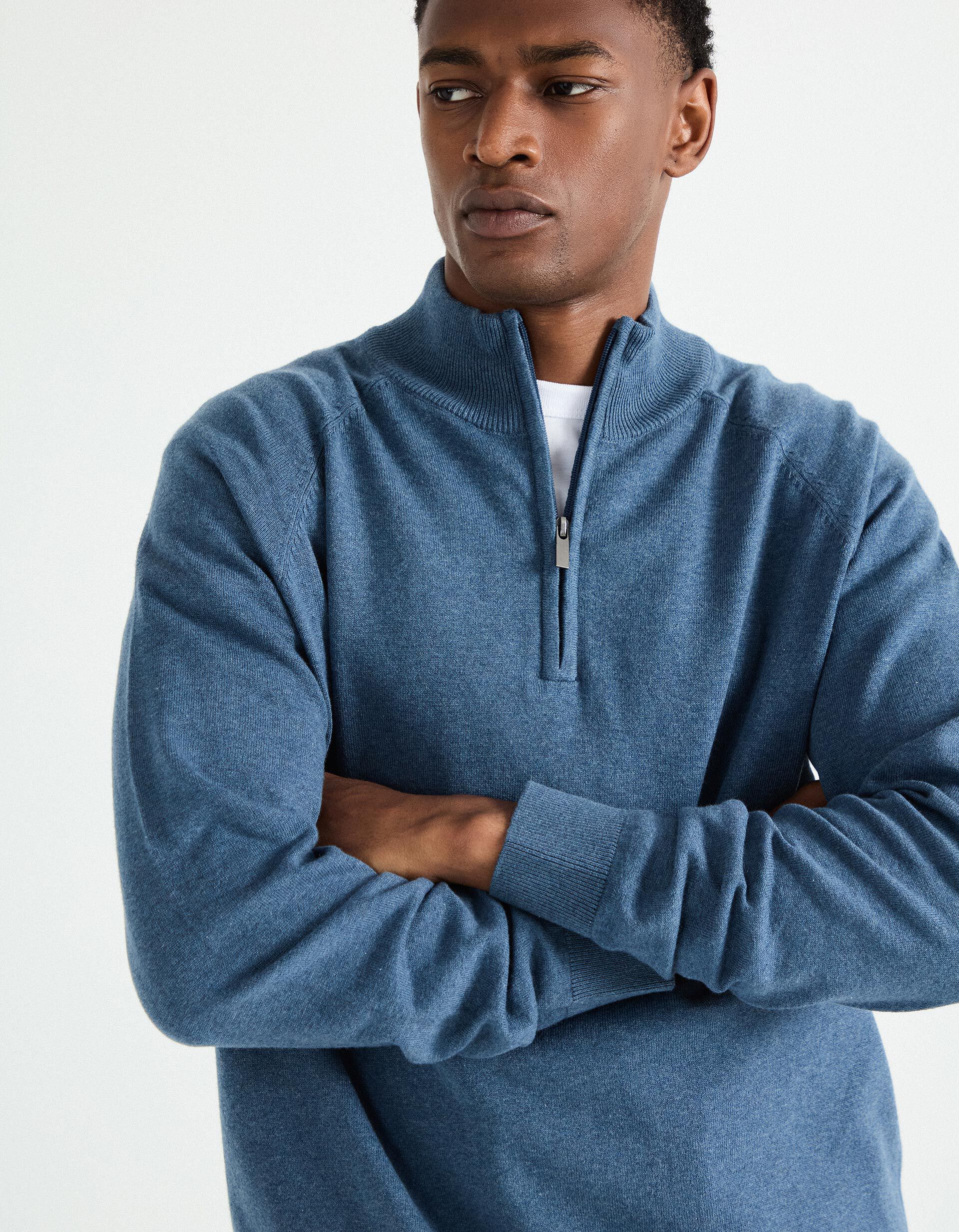 Comprar Online Camisola de Malha Fecho de Correr, Homem, Azul 