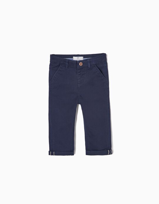 Chino Trousers in Cotton Twill for Baby Boys, Dark Blue