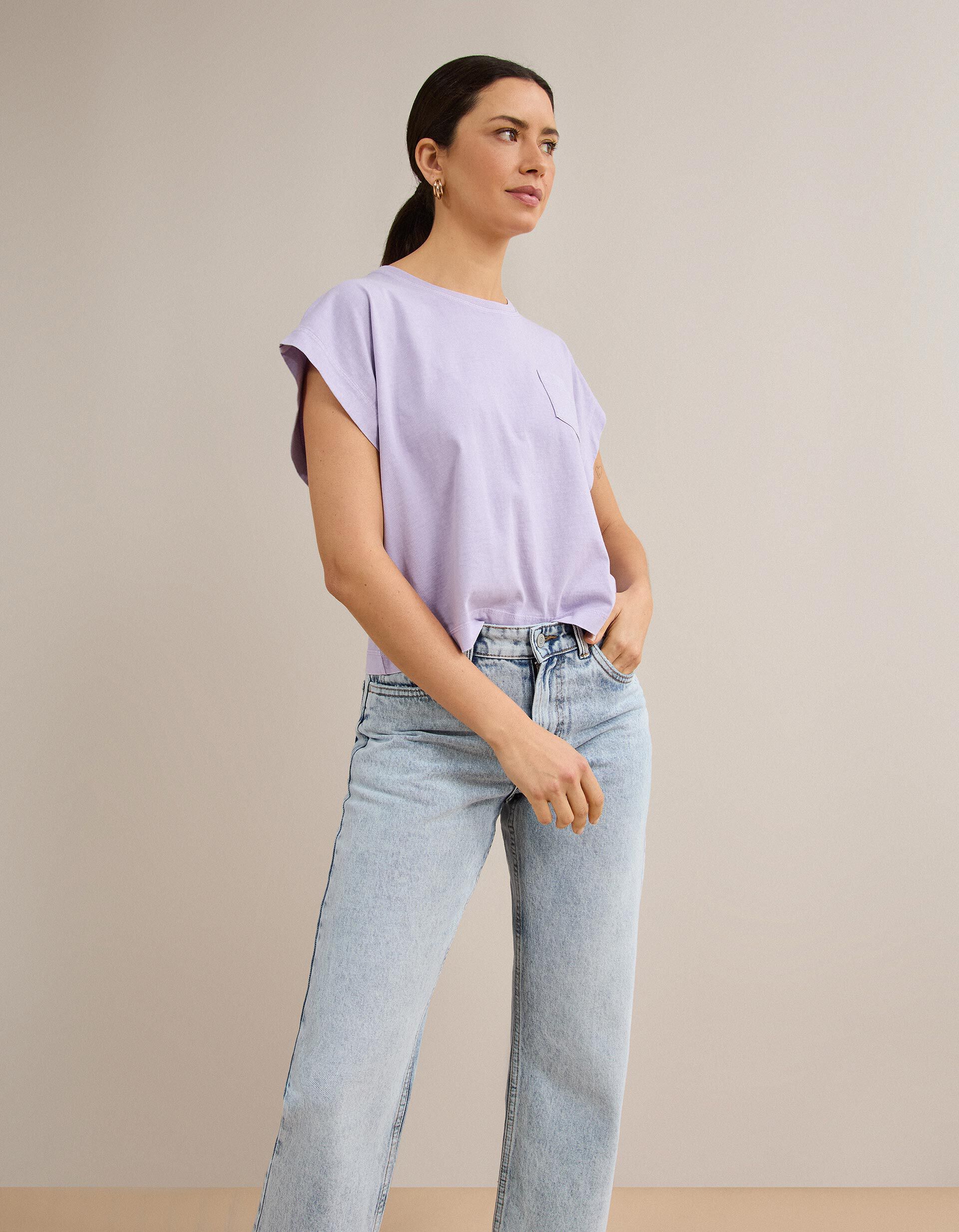 Comprar Online T-shirt Com Bolso, Mulher, Roxo Claro