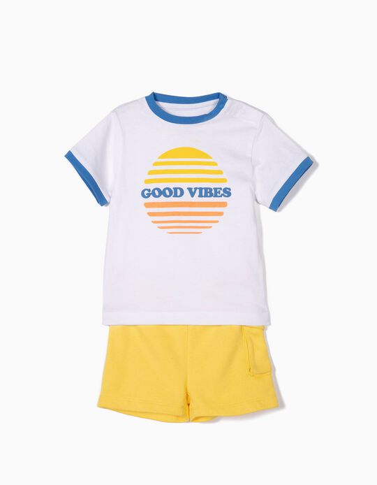 T-shirt e Cal&ccedil;&otilde;es para Beb&eacute; Menino 'Good Vibes', Branco e Amarelo