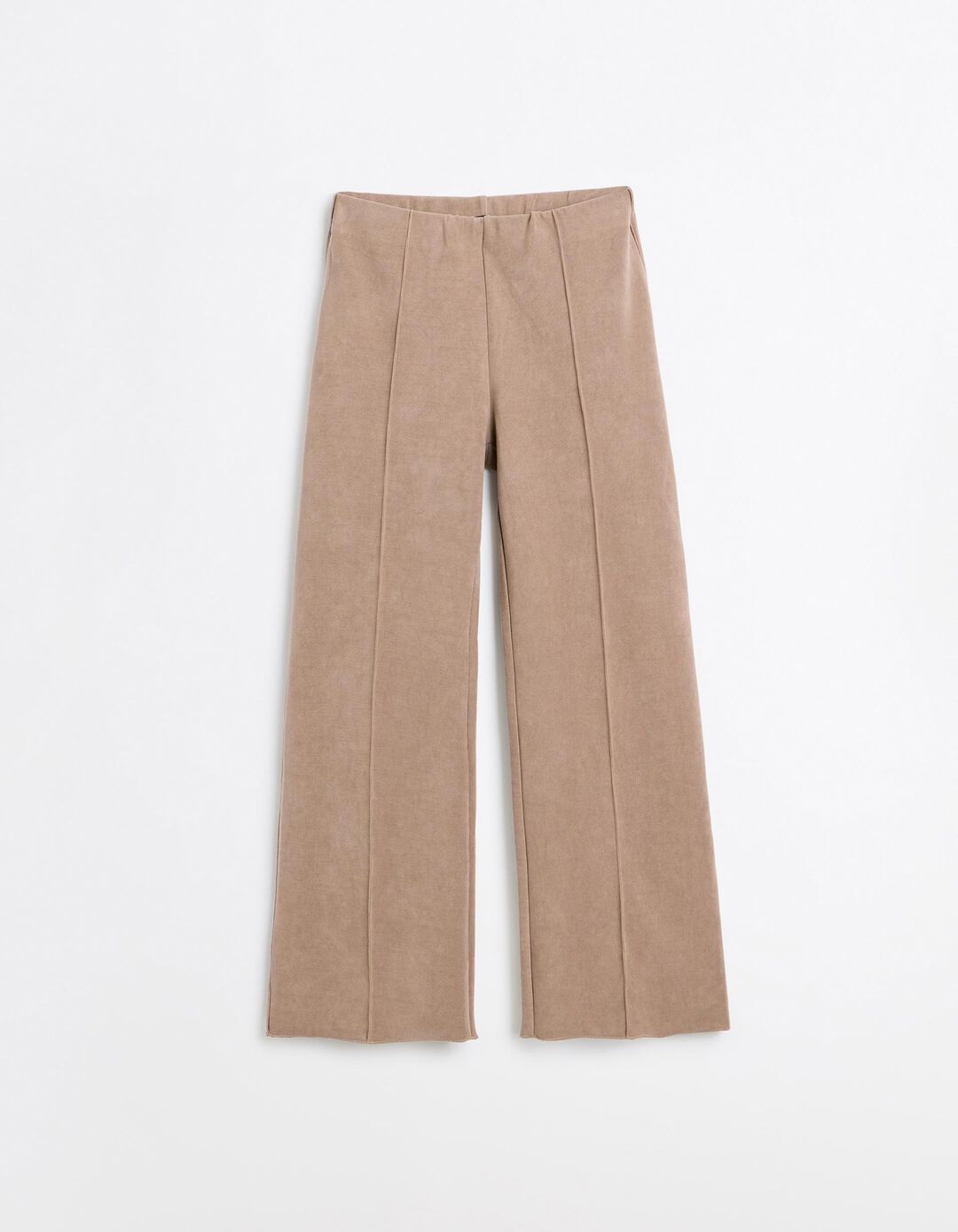 Cal&ccedil;as De Malha Interlock Wide Leg, Mulher, Bege Escuro