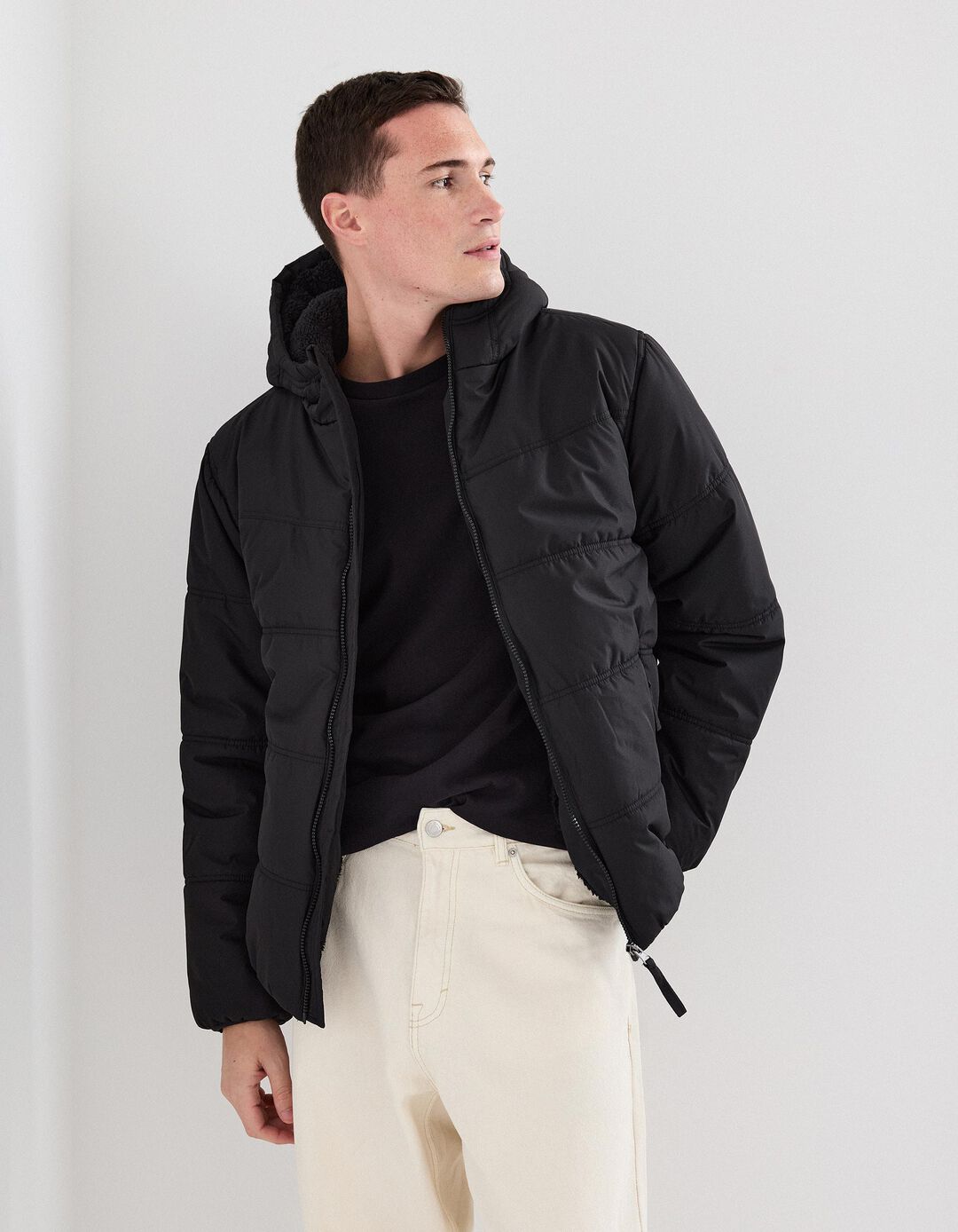 Casaco Acolchoado com Capuz, Homem, Preto