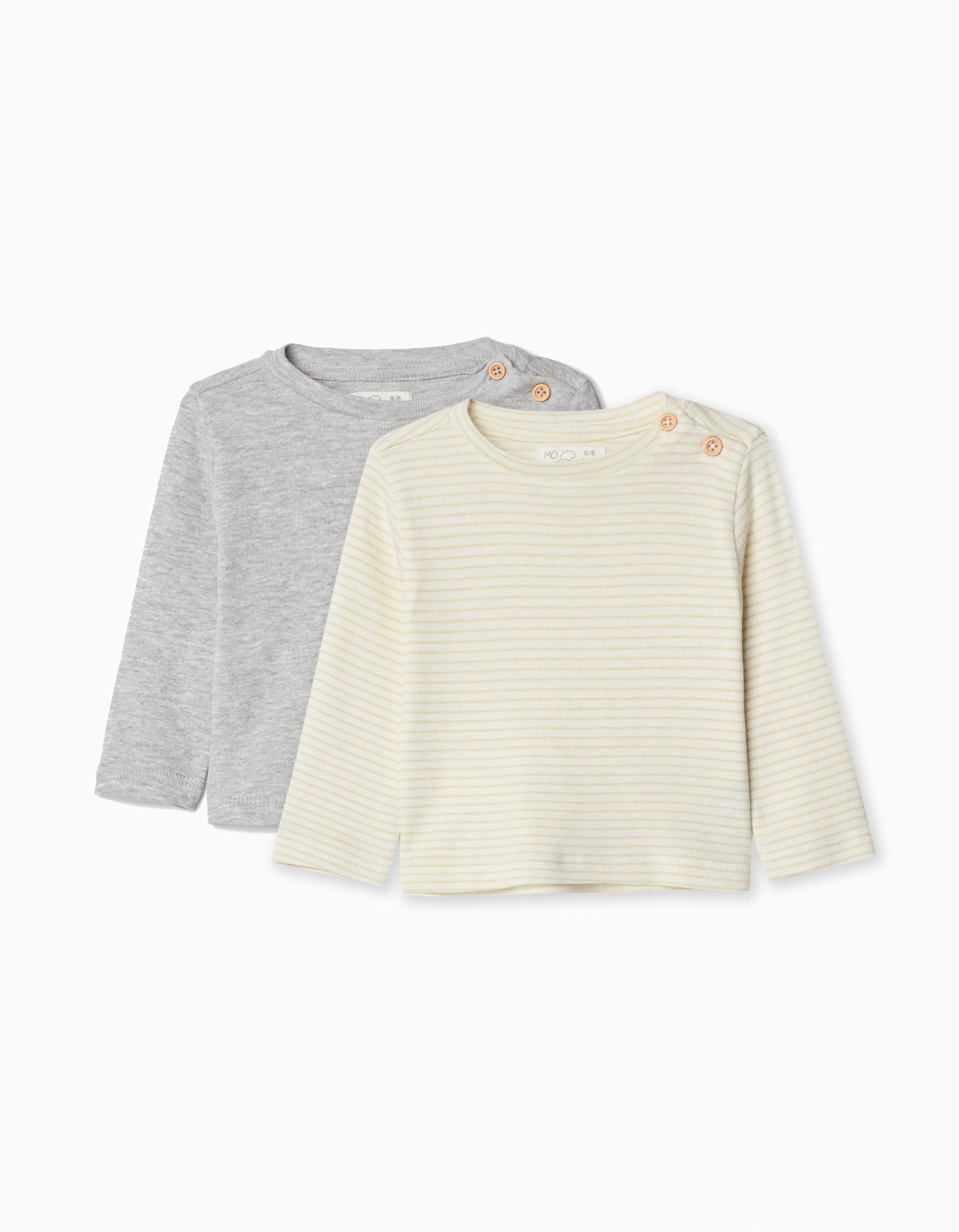 Comprar Online Pack 2 T-shirts de Manga Comprida, Rec&eacute;m-nascido, Verde Claro/Cinzento Claro