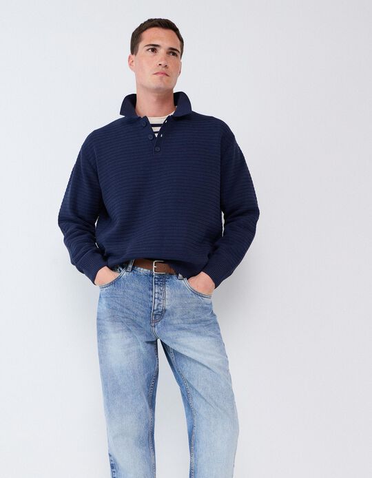 Comprar Online Camisola De Malha Gola Polo, Homem, Azul Escuro