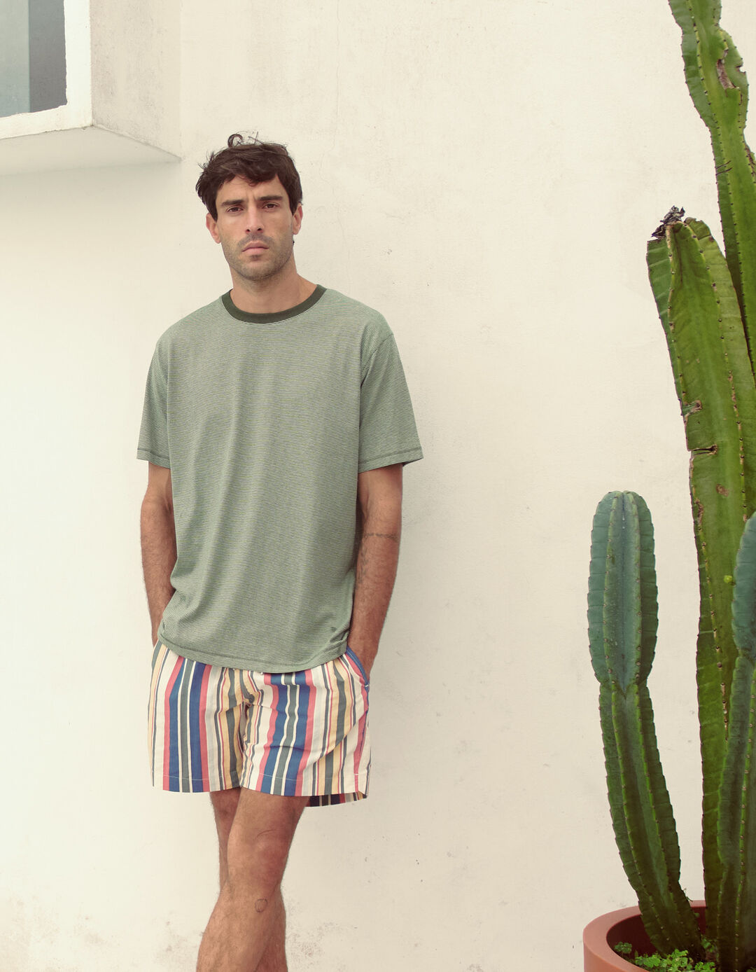 T-shirt Riscas, Homem, Verde Escuro
