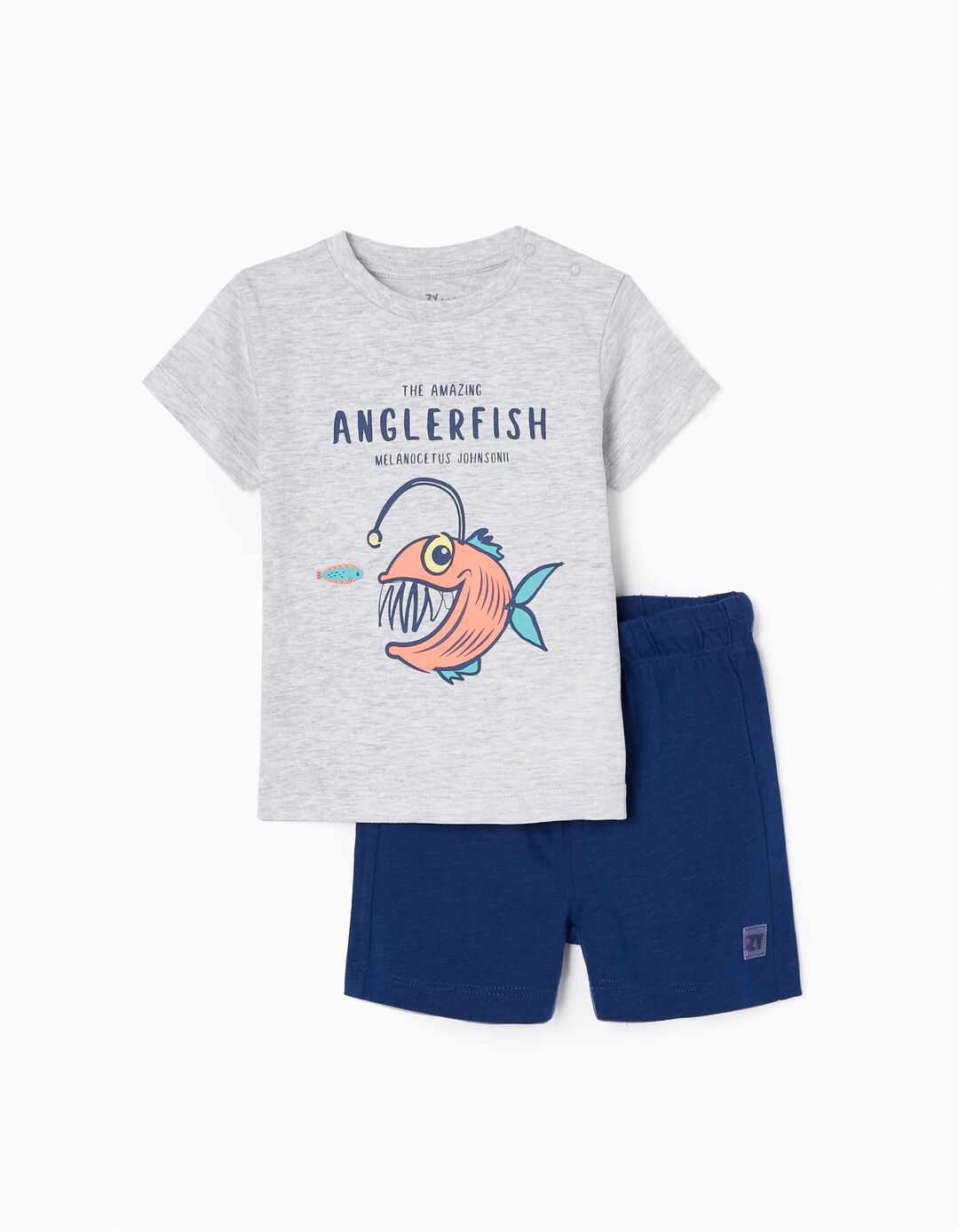 T-shirt + Calções em Algodão para Bebé Menino 'Tamboril', Cinza/Azul Escuro