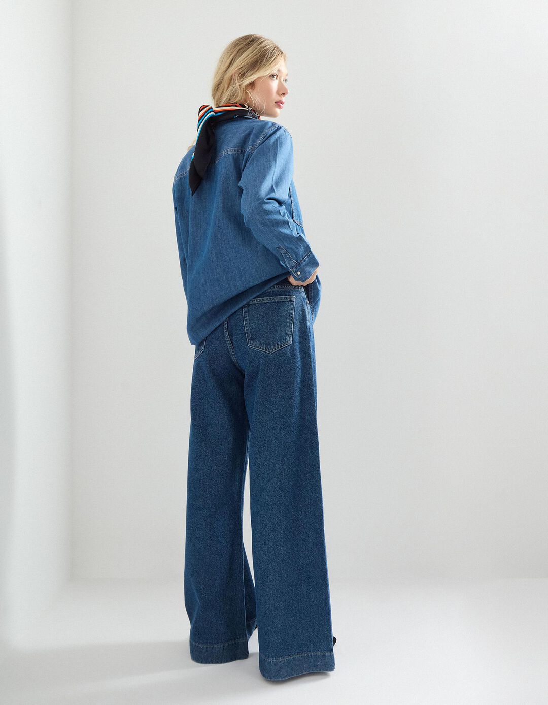 Calças de Ganga Wide Leg, Mulher, Azul