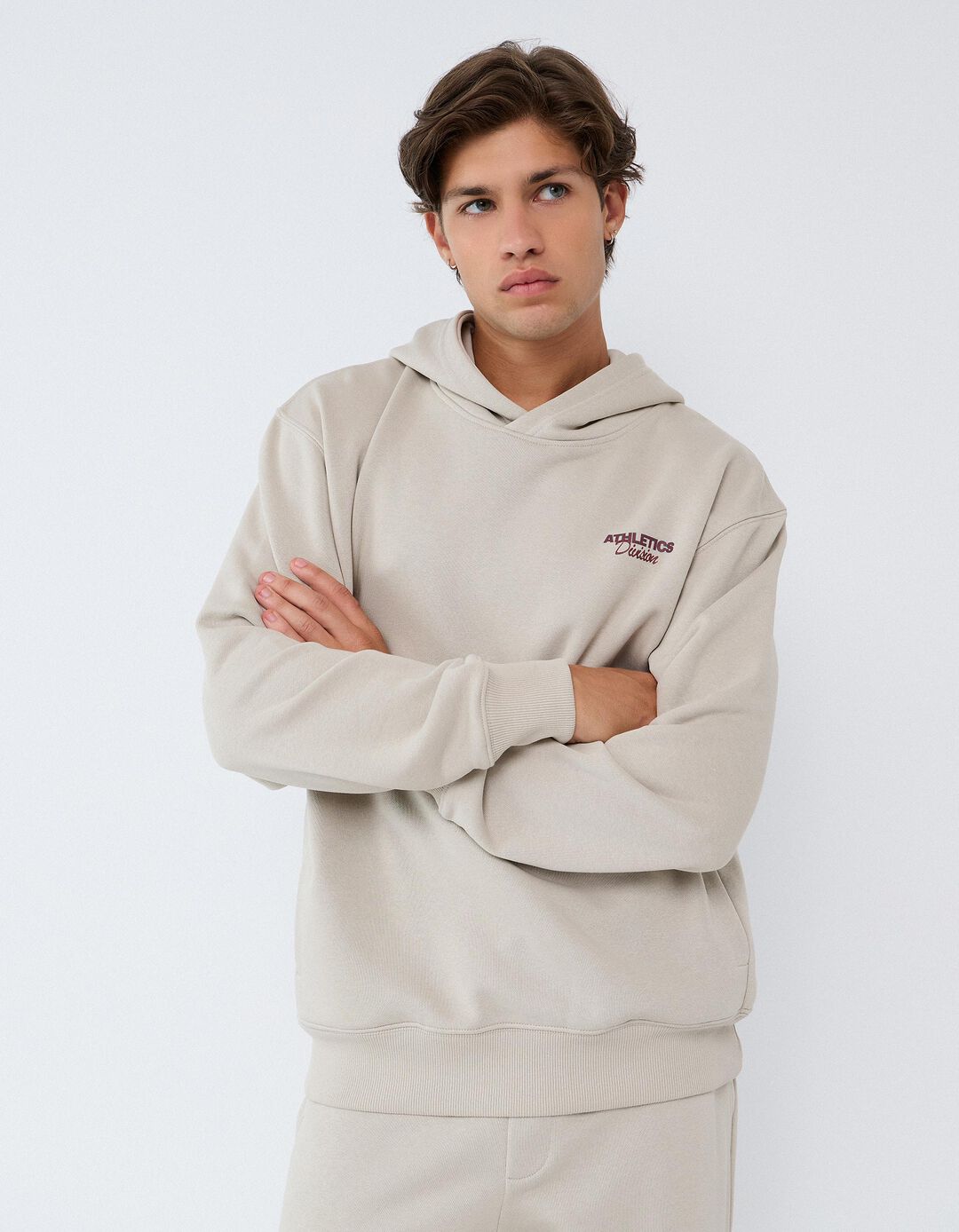 Sweatshirt De Felpa Estampada, Homem, Bege Claro